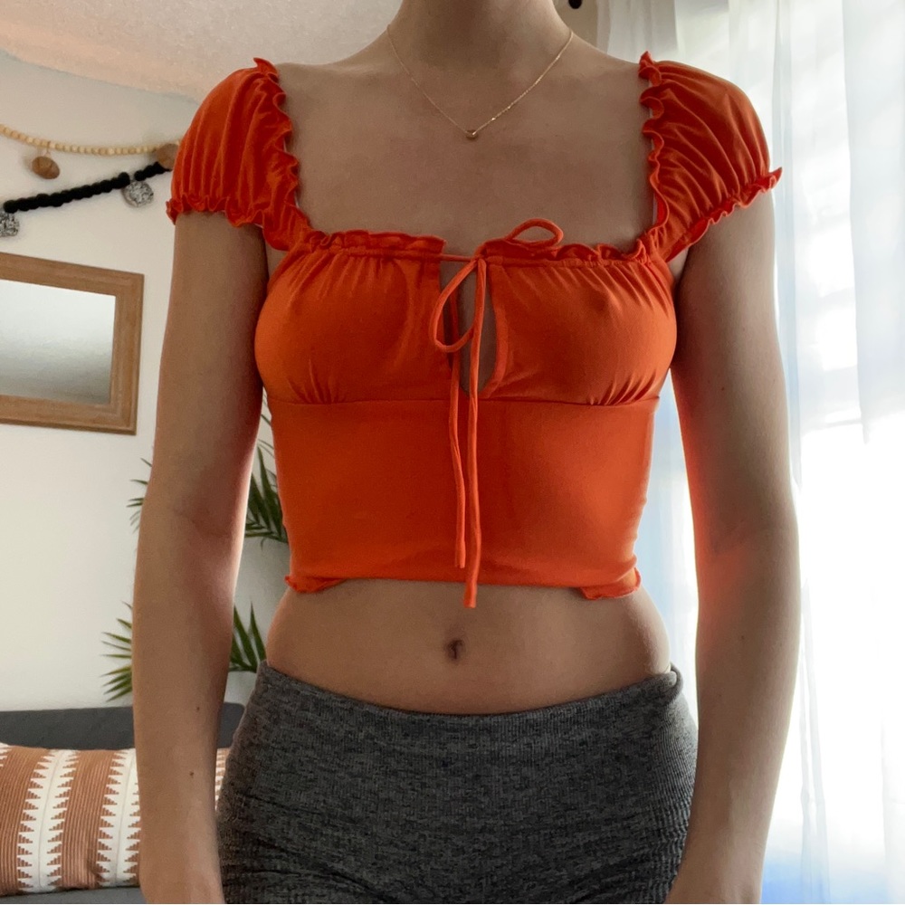 orange crop top off shoulder